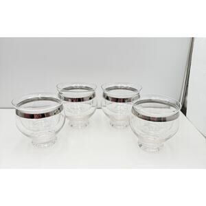 4- Dorothy Thorpe Glass Seafood Cocktail Shrimp Chillers Silver Band VTG MCM EUC